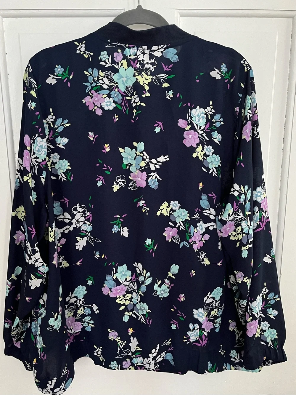 CJ Banks 2X Jacket Zip Front Navy Multicolor Floral